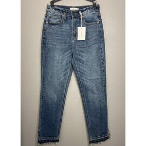 Cello Jeans Sz 3 Womens High Rise Straight Leg Raw Split Hem Denim Jeans